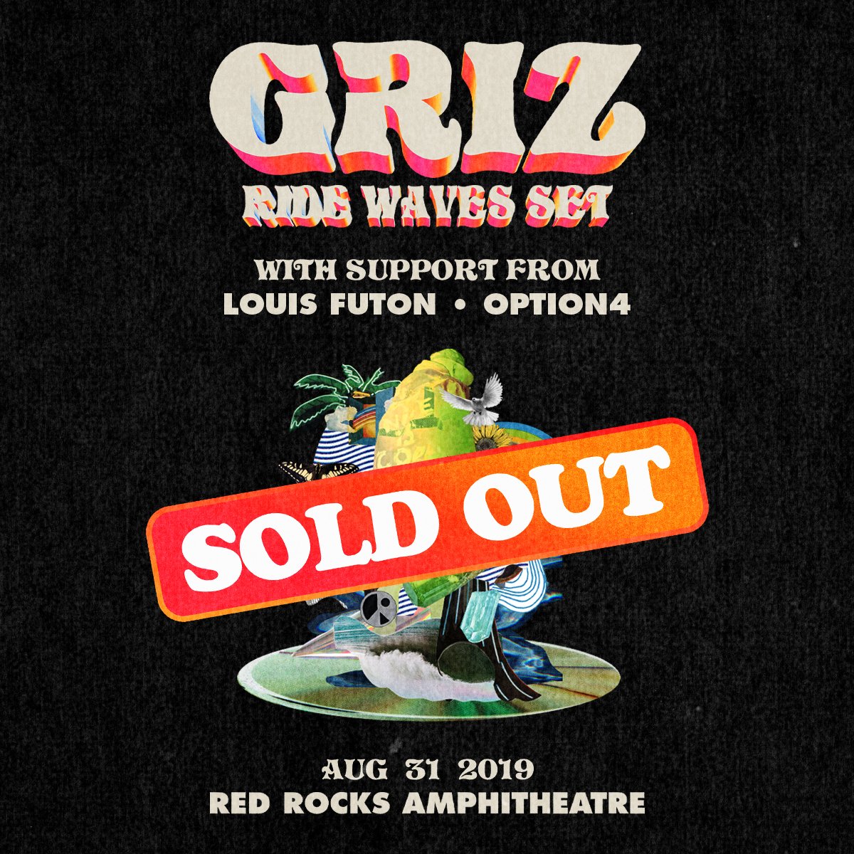 Griz's tweet image. Red Rocks fam! Two things:
1. We just released a few more tix! They on sale now! smarturl.it/GRiZxRedRocks

2. Some amazing artists are joining me this year on the rocks! We got @boogietmusic live trio + @muzzybearr opening Aug 30, and @louisfutonbeats + @option4music on Aug 31 🚀