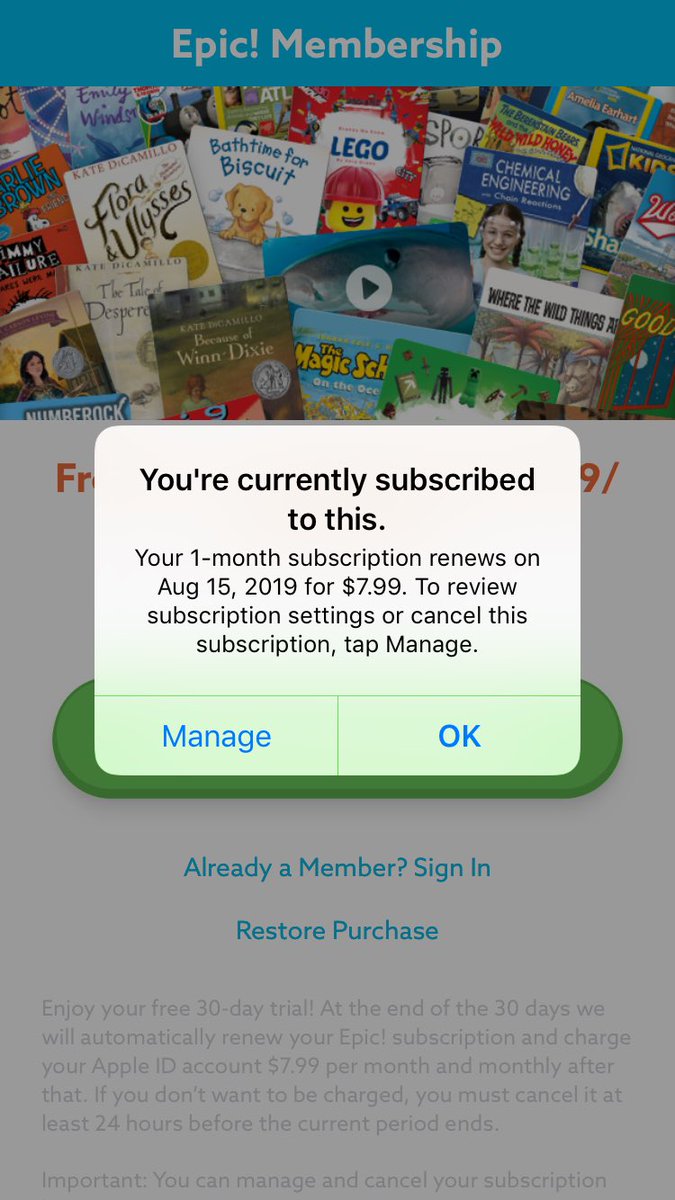suchi81's tweet photo. @EpicKidsBooks I can’t access the stories. I’m literally stuck in a loop ... I click on start free trial ... get the 2nd screen ... click ok and it takes me back to the first screen. https://t.co/mWGoyDxm5r