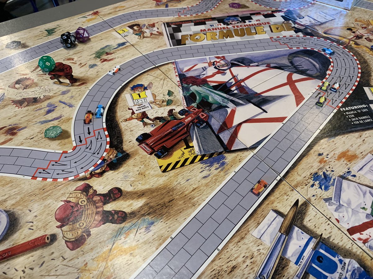 OCBoardgamers's tweet photo. Played single lap, basic rules, anniversary track/board. Watch those hairpin turns! #formulad #boardgames https://t.co/6av9hMMKGN