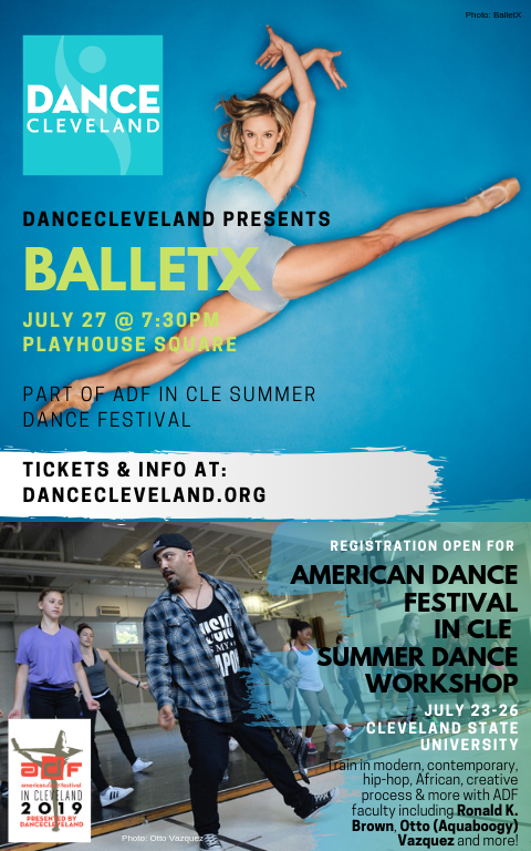 DANCECleveland's tweet photo. Celebrate ADF in CLE Summer Dance Festival, starting next week at @playhousesquare . Learn about the free community classes, ADF Faculty-led workshop at @csudrama , and performances by @BalletX & Malpaso Dance Company. https://t.co/ugsKUa5waG. #ADFinCLE https://t.co/0GZVubyhF6