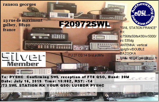 RadioOSG's tweet photo. Thank you Ranson Georges, #F20972SWL #QSO successfully confirmed, I will send you the #QSL printed card.
#73 good listening #PY5HC Hipolito #Gridlocator #GG54im
.
.
.
.
.
#SWL #radioescuta #hamradio #listening #shortwae #amateurradio #radioamador #FT8 #digitalmodes #DXSSB https://t.co/iXNQYEqRkt