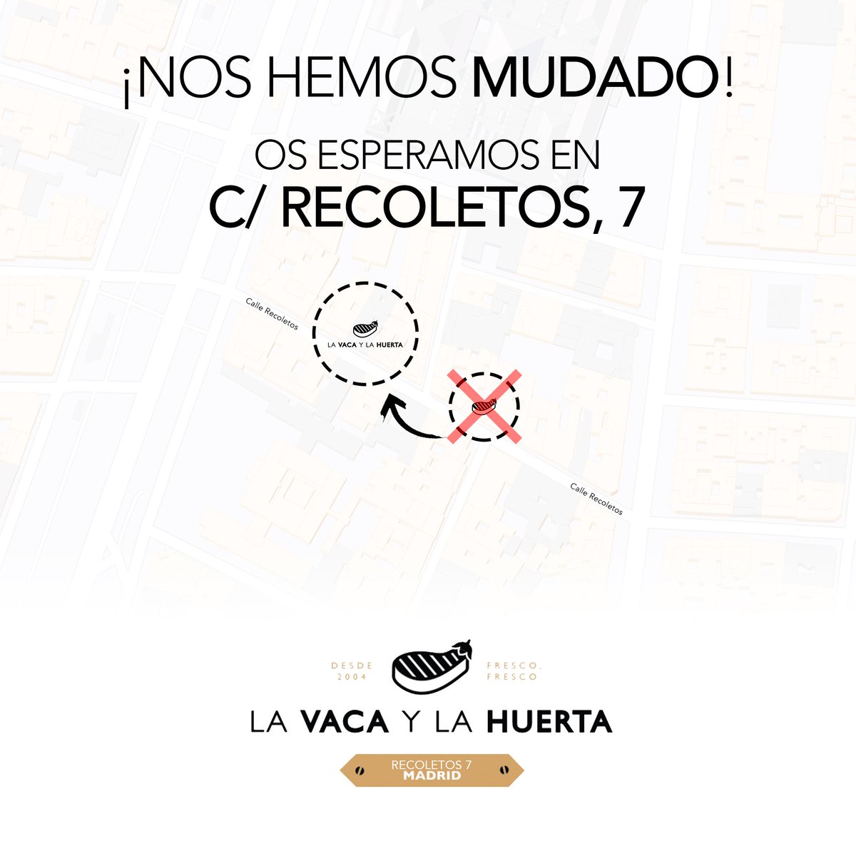 ¡NOS HEMOS MUDADO! Pero no nos hemos ido muy lejos. Os esperamos unos metros más abajo de la calle Recoletos ... en el número 7 para ser exactos 🐮🍆

#somosVacayHuerta