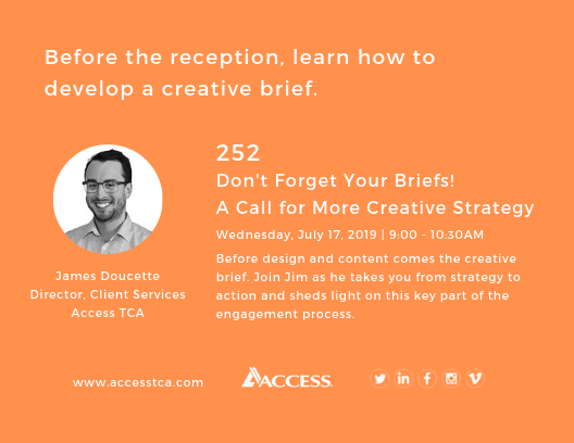 access_tca's tweet image. Going to #FastTrak #Providence? Be sure to check out one of our very own present ‘Don’t Forget Your Briefs! A Call for More Creative Strategy’ on Wednesday morning. This session features a fun twist on the creative brief that is so crucial to success. #eventprofs