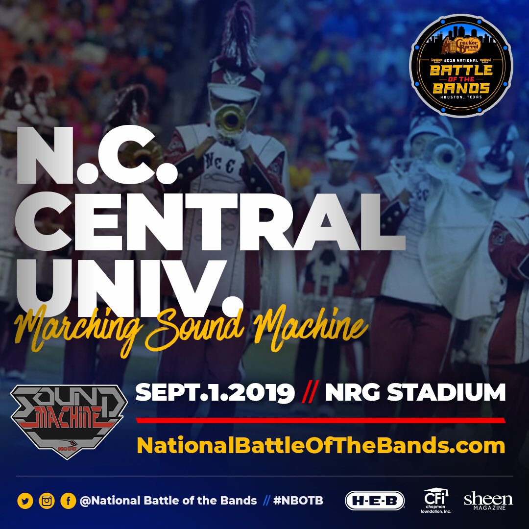 NationalBOTB's tweet photo. @NccuBand Welcome to H-Town for the @crackerbarrel National Battle of the Bands #NBOTB at the @nrgpark Stadium on Sept. 1 (Labor Day Weekend)

Tickets go on sale now: https://t.co/RwxS10cPis

#HBCUBands #HBCUPride #NCCUSoundMachine #nccueagles #wearehoustonsports https://t.co/pRUC3XfTvk