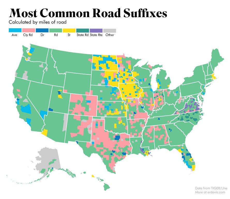 grafiti_io's tweet photo. Time for todayโs ch-ch-ch-#chartdump! Hereโs a great chart on the most common road suffixes in the country by https://t.co/pauRqZbMlp https://t.co/uCG4dOAsgx
