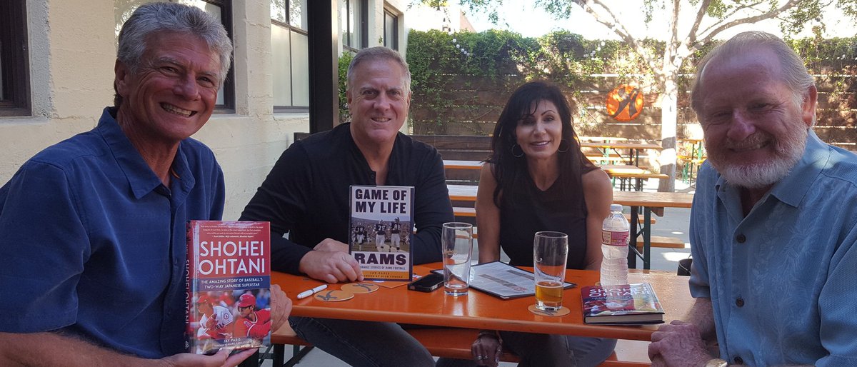 AnaheimBrewery's tweet photo. Wow! Author @jparis_sports  brought Mike Lansford the Los Angeles Rams' barefoot kicker! 
And, yes, that's Danny K of Danny K's! https://t.co/8FRWTJRSO6