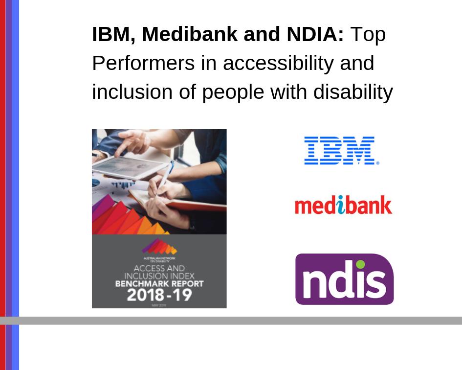 Australia’s foremost corporate benchmarking tool for inclusion of people with disability: The Access and Inclusion Index 

Find out more from last years top performers: @IBMAccess <a href="/medibank/">Medibank</a> and <a href="/NDIS/">NDIS</a>  #accessibility #inclusion

and.org.au/news.php/396/i…