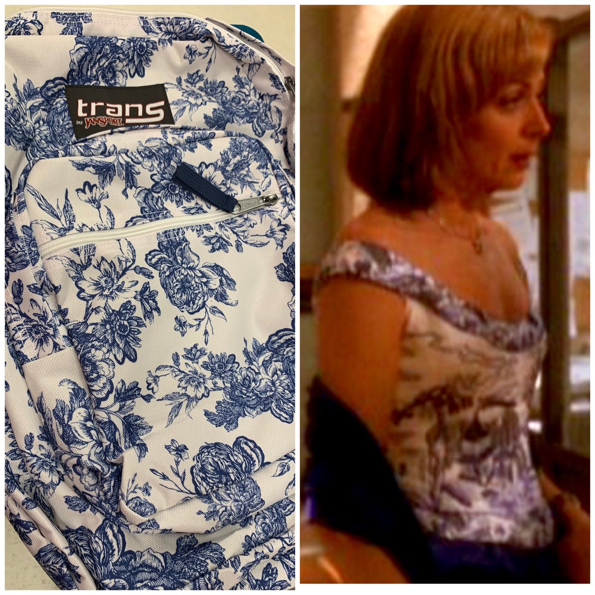 I tried to convince my 7 year old to pick a backpack for school because it reminds me of CJ Cregg's blue Armani dress from The West Wing. I tried to convince my 7 year old to pick a backpack for school because it reminds me of CJ Cregg's blue Armani dress from The West Wing.