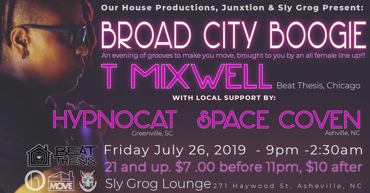 T_Mixwell's tweet photo. Next Friday &amp; Saturday!! Asheville! Charlotte! Can’t wait!

#Asheville #Charlotte #Chicago #HouseMusic #Techno #OhSoGoodVibes #LetsJack #SlyGrogLounge #SoulGastroLounge #TMixwell https://t.co/JvrXxOuHsV