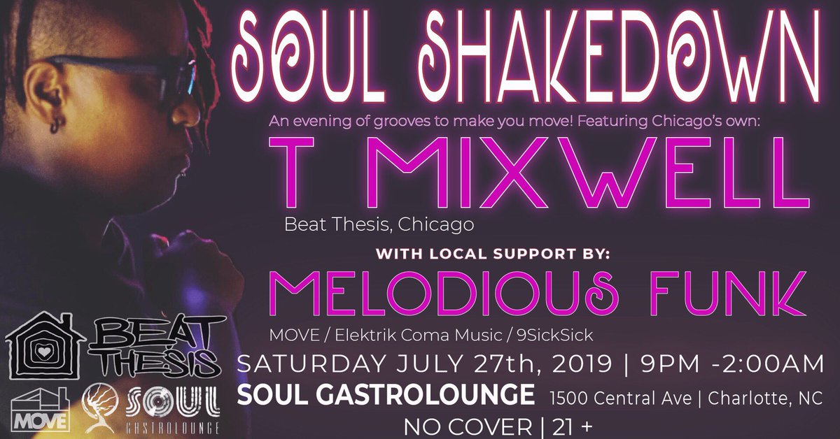 T_Mixwell's tweet photo. Next Friday &amp; Saturday!! Asheville! Charlotte! Can’t wait!

#Asheville #Charlotte #Chicago #HouseMusic #Techno #OhSoGoodVibes #LetsJack #SlyGrogLounge #SoulGastroLounge #TMixwell https://t.co/JvrXxOuHsV