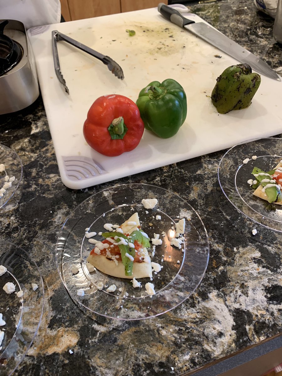 Carmel_WB's tweet photo. Chef Matt gave us a lesson on how to roast peppers. Finished off with a delicious snack for Chefs circle. #chefsrock #creativeveggiesnack @TrilogyLiving https://t.co/K23donPIJc