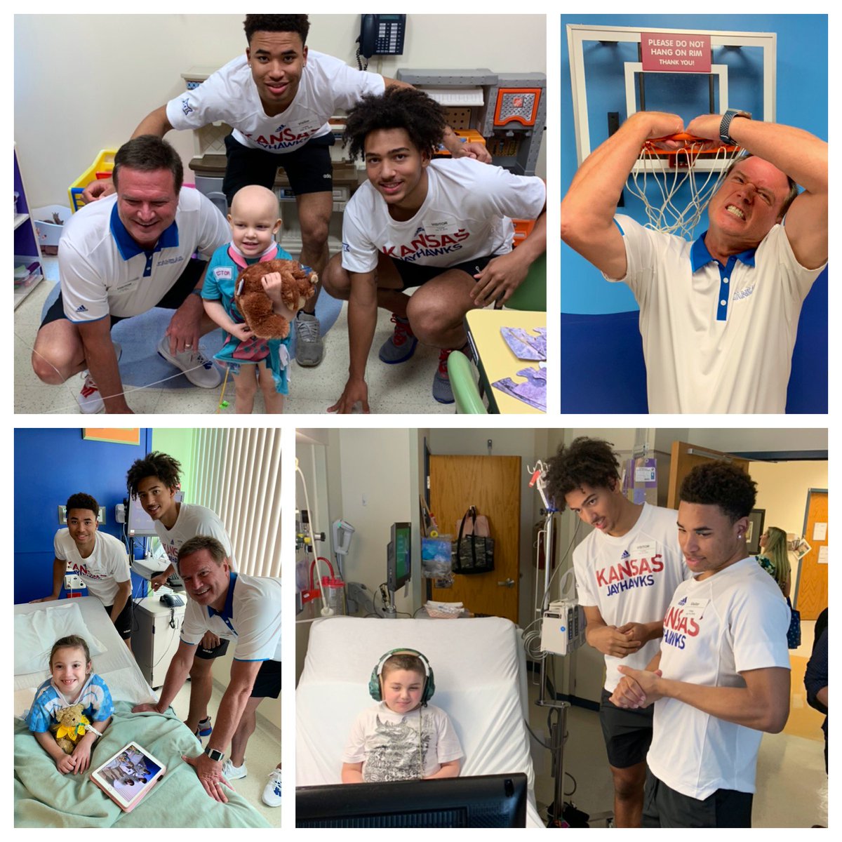 ChildrensMercy's tweet photo. “The inspiration is really the kids, fighting with a smile on their face. It’s good for our players to see this, and we’ll have a much better spirit at practice because of today’s visit.”
- #KUbball Coach Bill Self

Thank you to all of the Jayhawks who brightened our kids’ day!💙 https://t.co/dkzYCXanMs