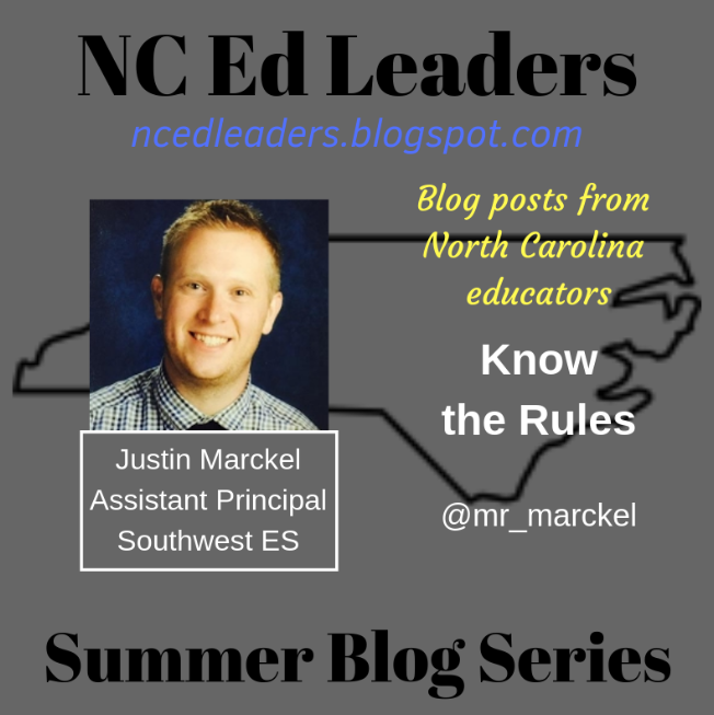 "In our buildings, we can operate at our highest level of efficiency and effectiveness when we know our rules and policies."

New blog post for the #NCEdLeaders Summer Blog Series: Know the Rules buff.ly/2GfDP4Z by <a href="/mr_marckel/">Justin Marckel</a>, assistant principal at <a href="/SouthwestES/">Southwest Elementary</a> <a href="/wsfcs/">WS/FC Schools</a>