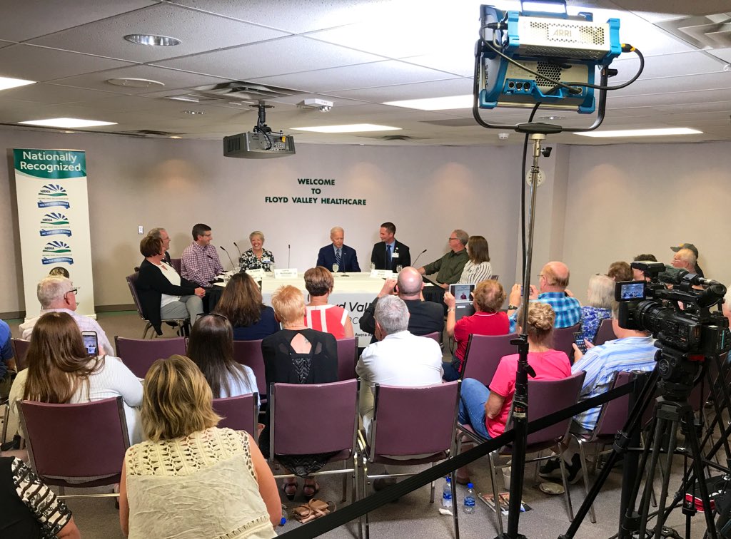 kailanikm's tweet photo. LE MARS, IA — @JoeBiden begins a roundtable focused on rural health care by talking about his tour of this facility and the sad fact he’s become an expert in hospitals because he’s “spent so much time in them.” https://t.co/S3cPPMyIvn