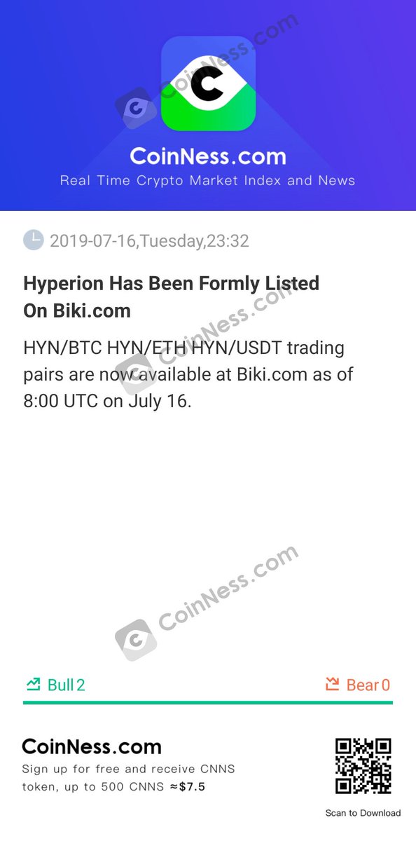 [Hyperion Has Been Formly Listed On Biki.com]

HYN/BTC HYN/ETH HYN/USDT trading pairs are now availa...

bi.city/s/Y8thm3