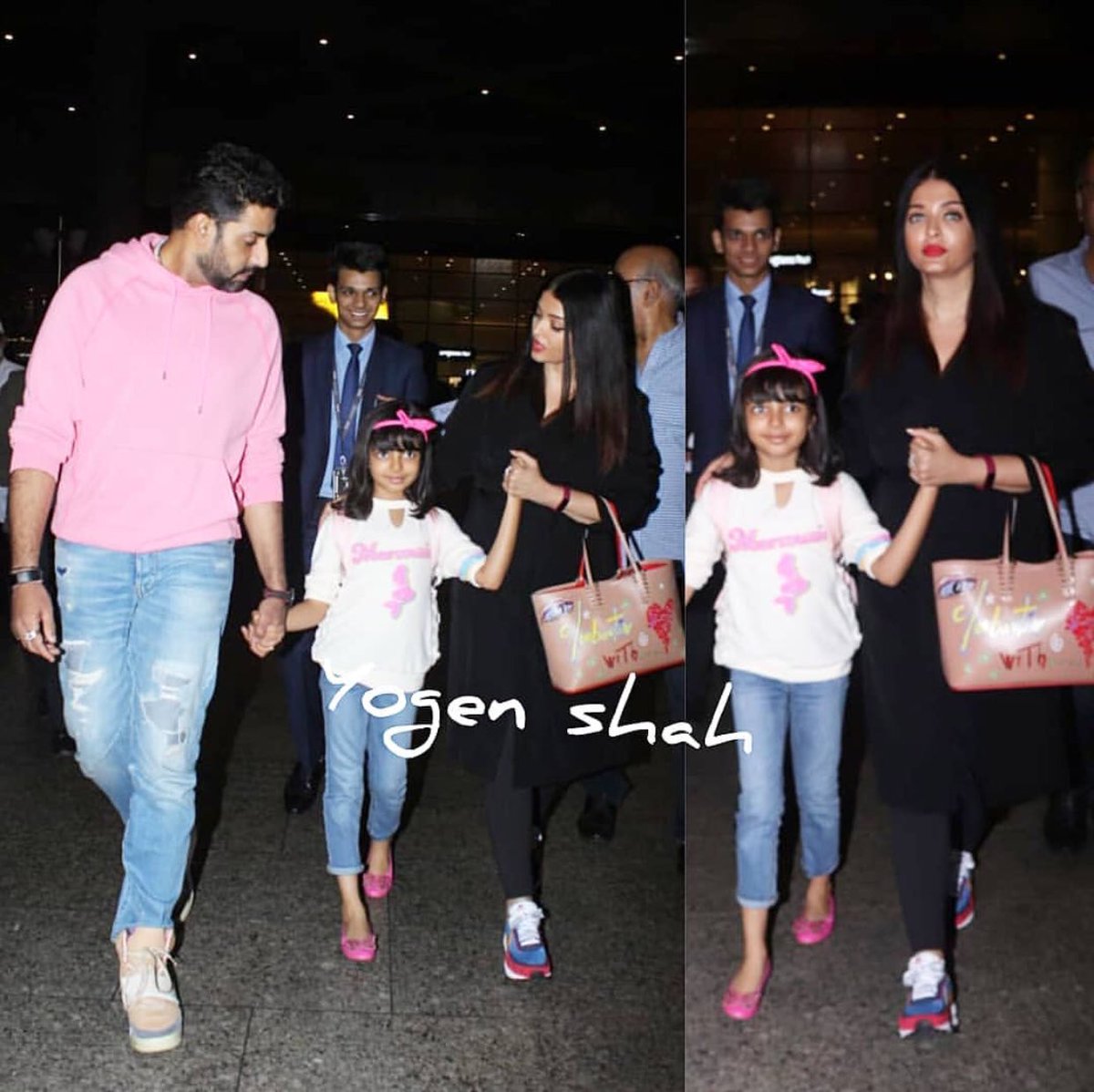 TasnimaKTastic's tweet photo. And my #TripleAs💝 are back in the bay #SpotTheThreeShadesOfPink💗
#AbhishekBachchan #AishwaryaRaiBachchan #AaradhyaBachchan https://t.co/fmObwS57dZ