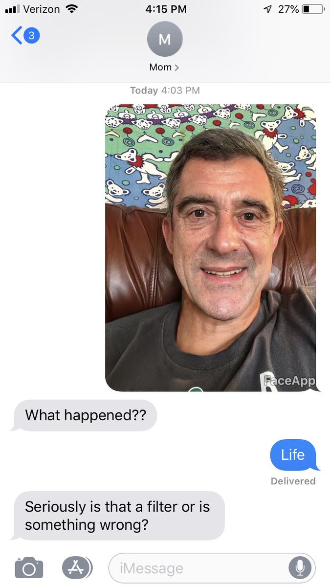 spv523's tweet photo. Sent my mom a picture of me with the old age filter and she actually got nervous and asked what happened lmao https://t.co/nzEgJo4eEf