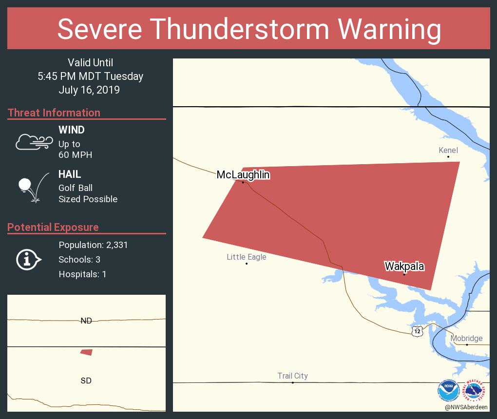 Severe Thunderstorm Warning including McLaughlin SD, Wakpala SD until 5