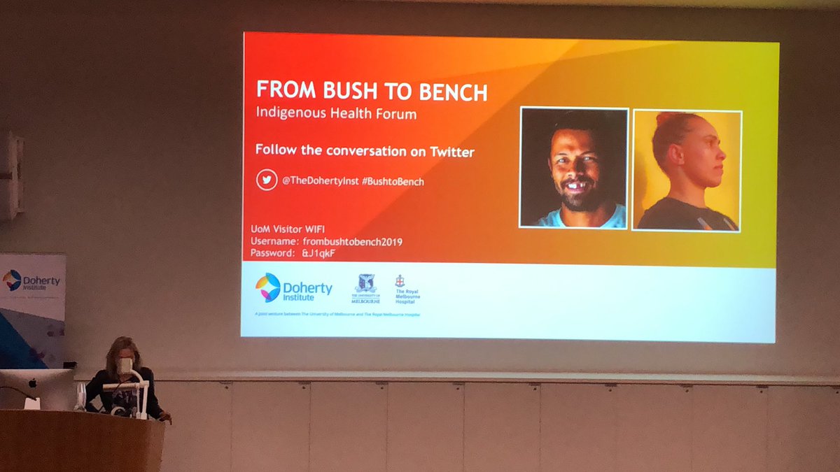 DrTrishCampbell's tweet photo. Sharon Kewin kicking off From Bush to Bench, our Indigenous Health Forum @TheDohertyInst #BushtoBench BushtoBench https://t.co/sbn4usjUB4