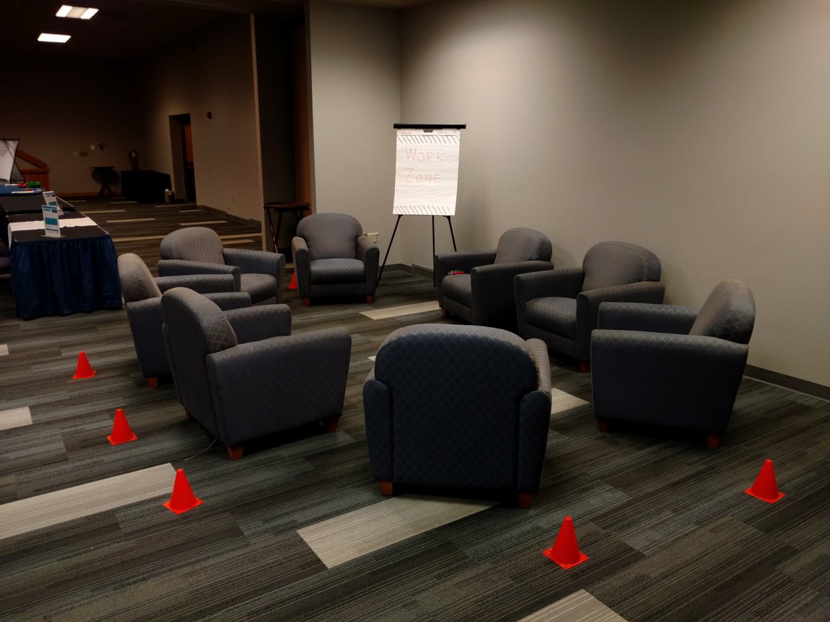 The Work Zone is ready for tomorrow's start of the Kansas Conference on Poverty. Hard hats and safety goggles are optional. #KCOP2019