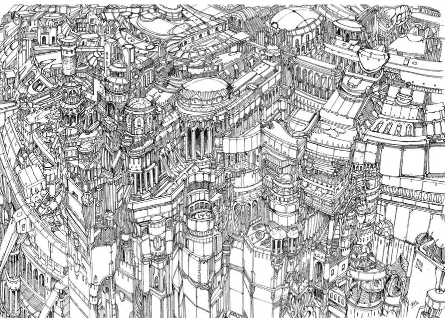 寺院ペン画 
