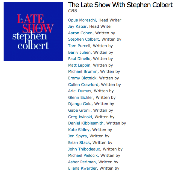 Very excited to be Emmy nominated with these wonderful funny people! Congrats to everyone at the <a href="/colbertlateshow/">The Late Show</a>!