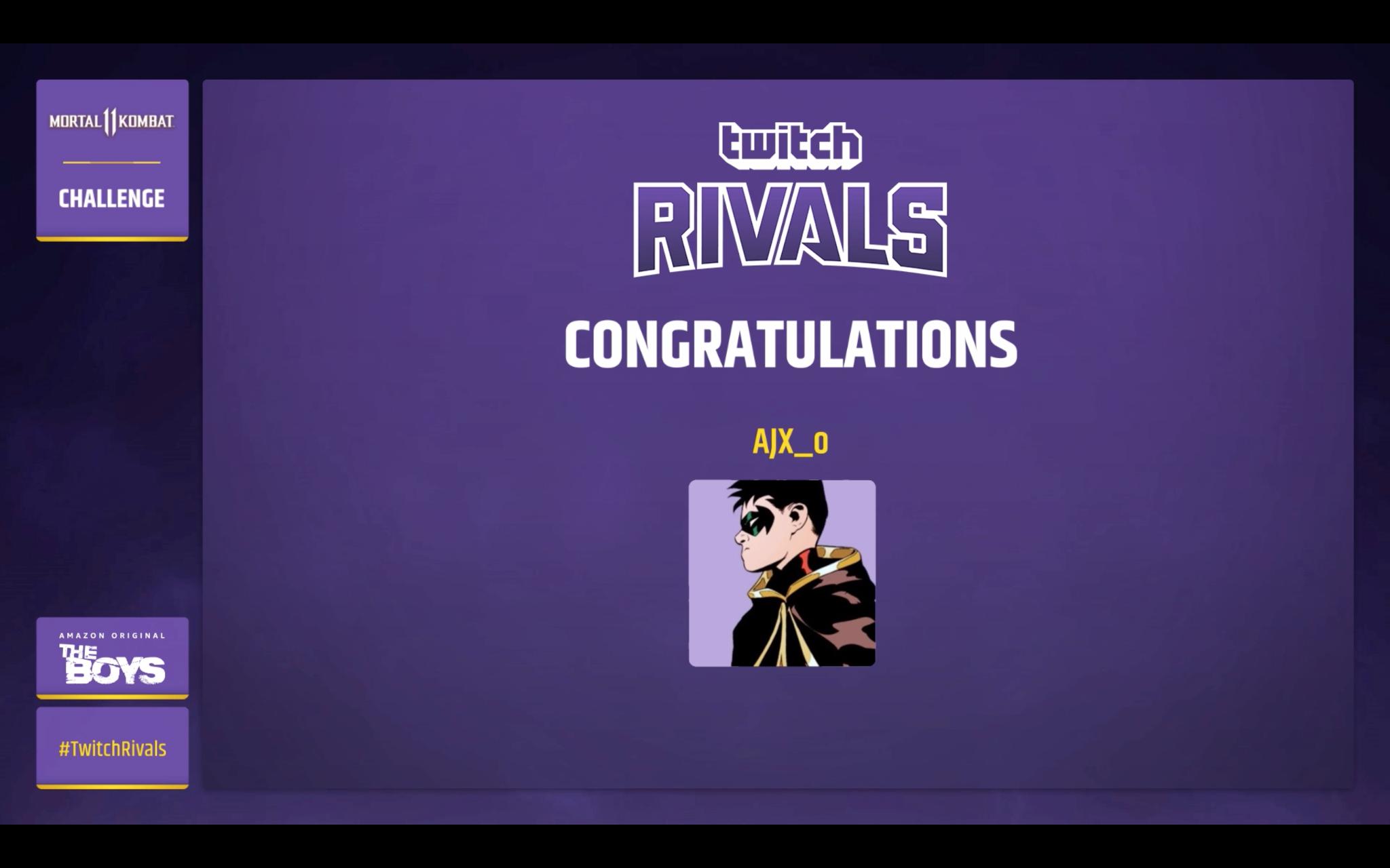 Twitch Esports Congratulations To Ajx C Your Twitchrivals Mortalkombat Tower Challenge Champion Thanks To All Of Today S Mk11 Streamers And Our Sponsor Theboystv T Co Xik5ybeifp