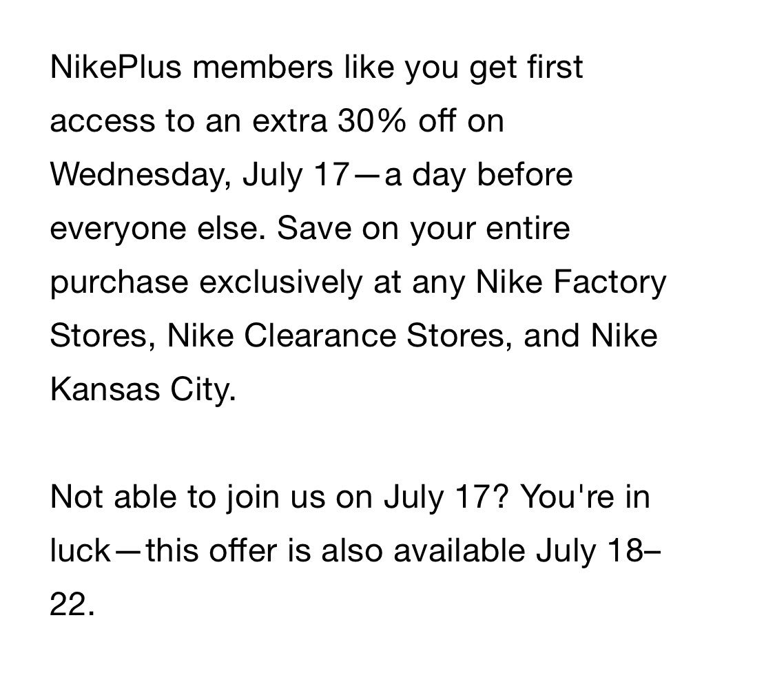 nike outlet friends and family july 2019