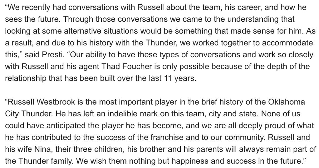 royceyoung's tweet photo. Here's Sam Presti's statement on trading Russell Westbrook: https://t.co/t4nEEceTw6