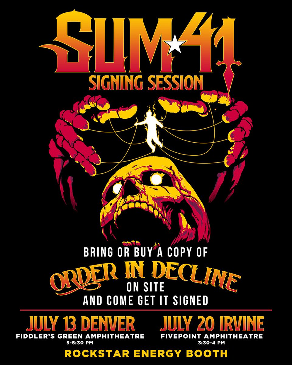 Bring or buy a copy of our new album #OrderInDecline at the <a href="/Rockstardisrupt/">RockstarDisrupt</a> dates on 7/17 in Denver (5-5:30pm) and 7/20 in Irvine (3:30-4pm) to get it signed at the Rockstar Energy Booth.