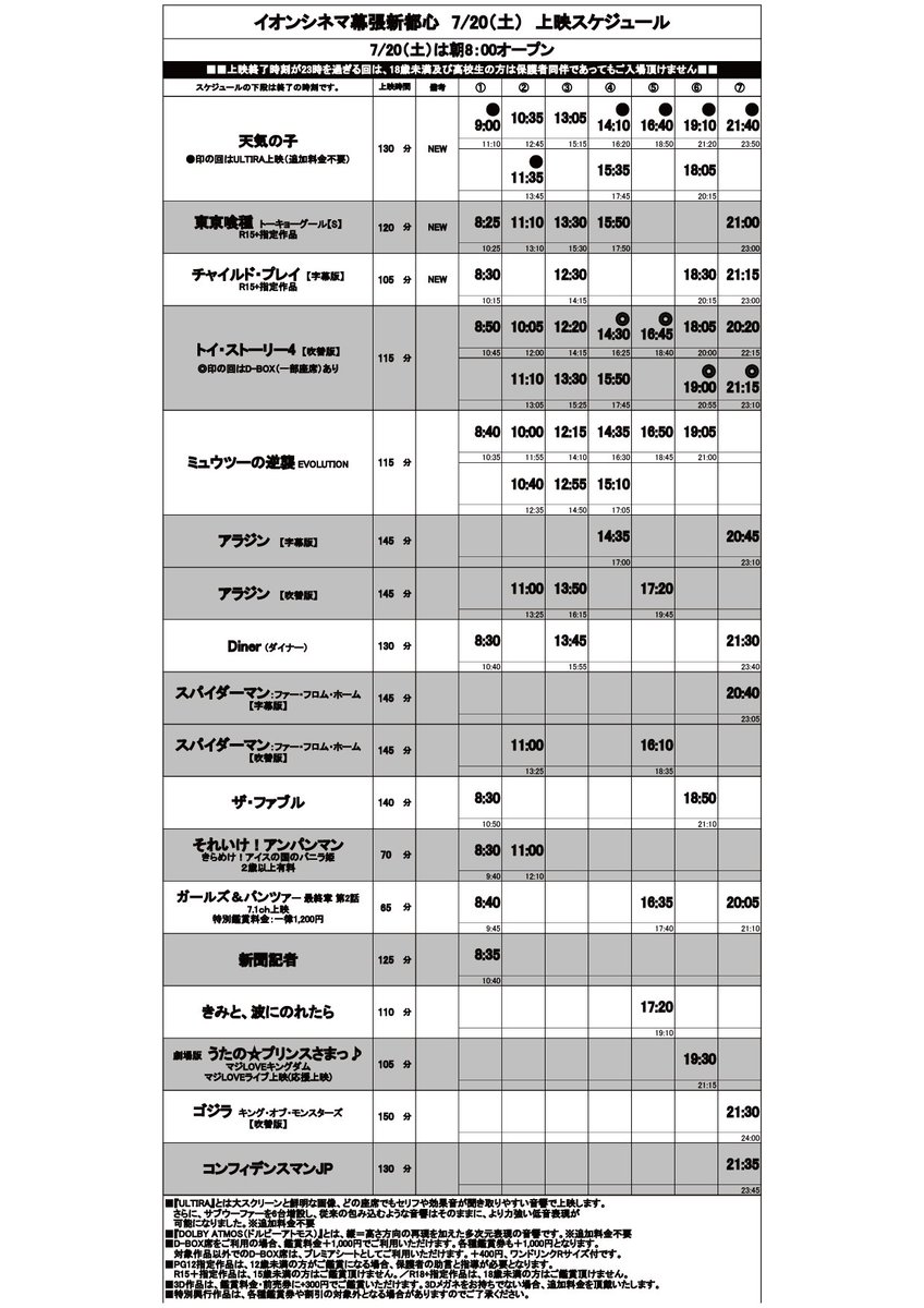 イオンシネマ幕張新都心 7 19 金 7 25 木 の上映スケジュールです 今週末は新海誠監督最新作 天気の子 がいよいよ公開となります ぜひ イオンシネマ幕張新都心で話題作をお楽しみくださいませ 天気の子 イオンシネマ幕張新都心