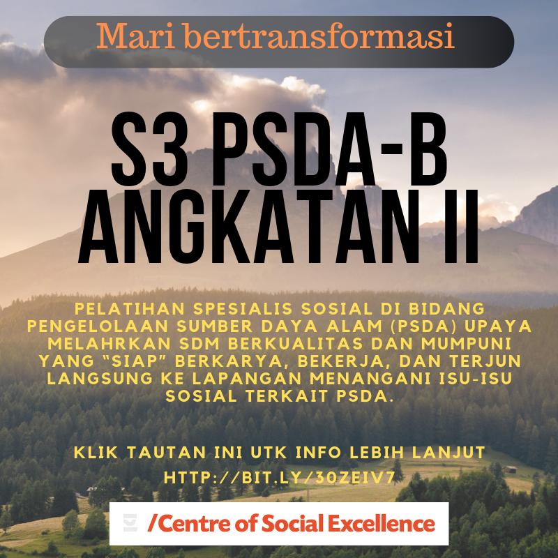 Pelatihan spesialis sosial di bidang pengelolaan sumber daya alam (psda) upaya melahirkan sdm berkualitas dan mumpuni yg “siap” berkarya, bekerja, dan terjun langsung ke lapangan menangani isu-isu sosial terkait psda.
Klik tautan ini utk info lebih lanjut bit.ly/30zeiv7