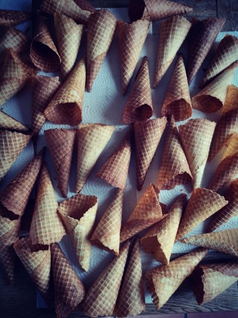 We hand make all our cones for you to enjoy at the weekend. A bit time consuming, but it's a labour of love! #gelato #icecream #cones #windsor #richmond #vegan #handmade