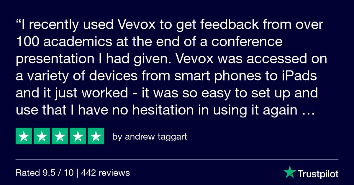 VevoxApp's tweet photo. No hesitations, if's, but's or maybe's... 'it just worked'. It's probably why we're the number 1 rated polling app on TrustPilot... See for yourself when you sign up for free: https://t.co/ldeMDsFJo3 #feedbackapp #audienceengagement https://t.co/S5sjbVv4VG