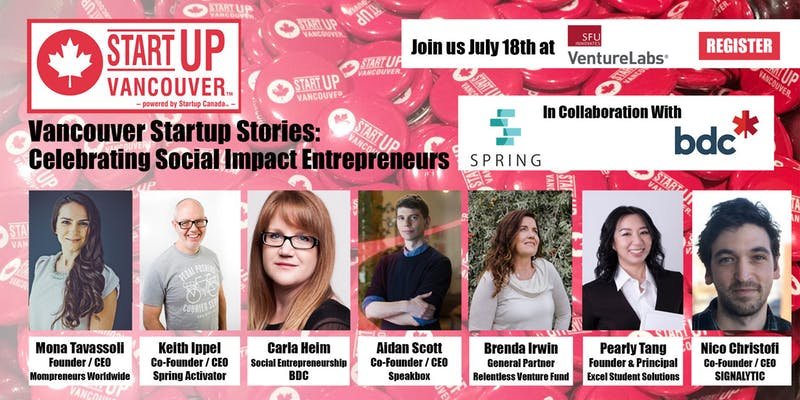 Excited to be joining a great group of speakers this Thursday, July 18th, at the “Celebrating Social Impact Entrepreneurs” event put on by StartUP Vancouver. #VanStartupStories <a href="/Startup_YVR/">Startup Vancouver</a>  <a href="/signalytic/">SIGNALYTIC</a> 
Get your tickets here - see you there!  eventbrite.ca/e/vanstartupst…
