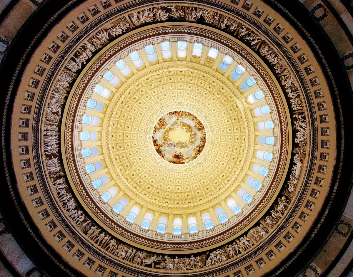 Visited the Capitol this evening with my Nephew.  Absolutely never gets old ♥️ 

View of from the floor of the Capitol Rotunda upwards to Constantino brumidi's Apotheosis Washington 180 feet above looking down on us.