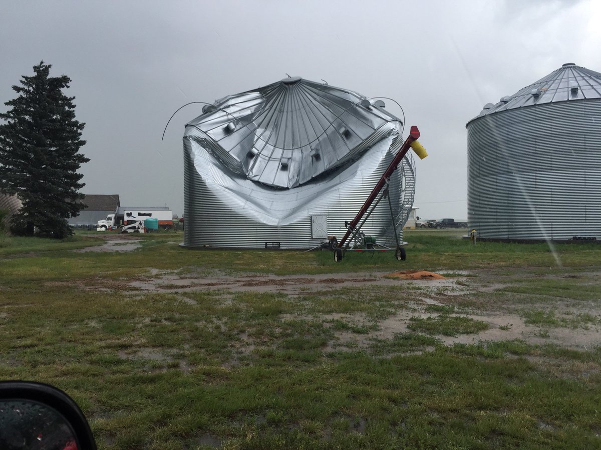 Bin didn’t fair so well this afternoon.  Not enough hail, so just a little shorter on storage.  Bigger ground pile I guess