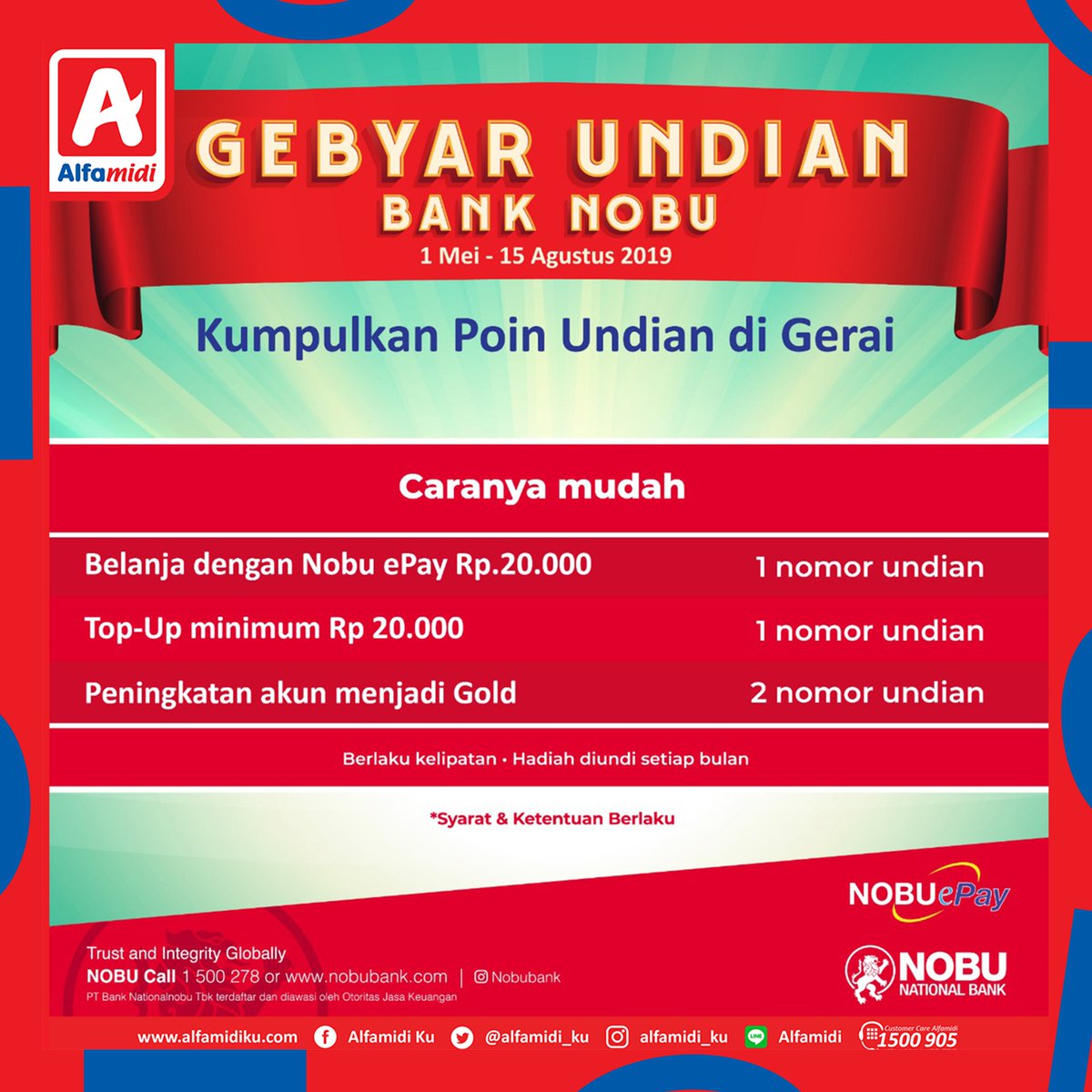 alfamidi_ku's tweet photo. #AyokeAlfamidi dan belanja menggunakan NOBU ePay! Kumpulkan poin-nya biar bisa dapat kesempatan menang dan jangan lupa download NOBU ePay di Playstore atau Appstore
#AyokeAlfamidi #nobubank #NOBUePay #babeNOBU https://t.co/TAjHrfqD30