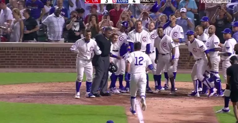 DowdTutor's tweet photo. Did anyone see the walk off HR in the #cubs #reds game❓   There was a guy who snatched the ball from two kids out there in the bleachers❗️#kyleschwarber #mlb #BaseBall https://t.co/HkcFpNkBEV