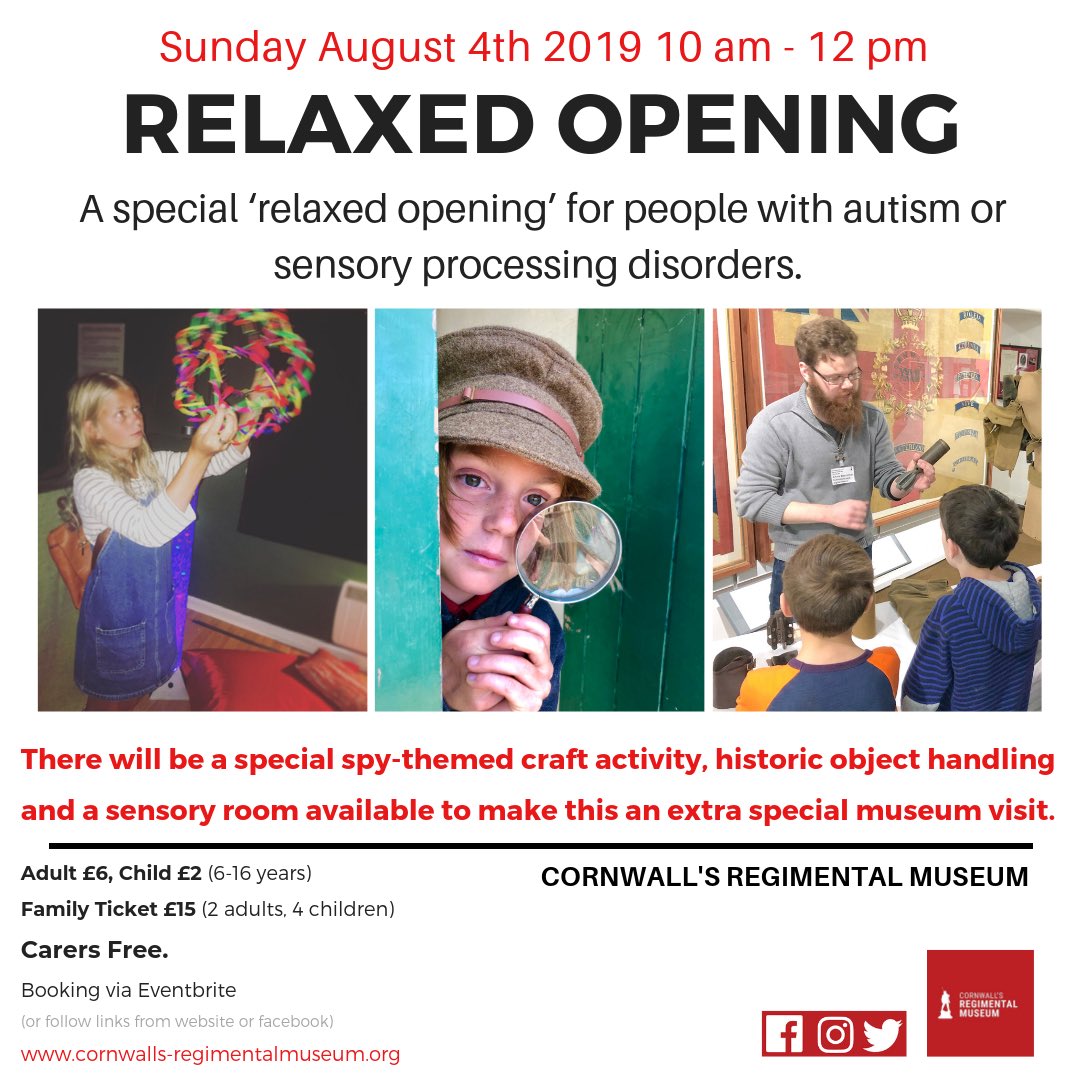BodminKeep's tweet photo. Our next relaxed opening for people with #autism or #sensoryprocessingdisorders is on August 4th 10am - 12pm. 
Please book your ticket through Eventbrite, so we can manage visitor numbers to make your visit as comfortable as possible.

https://t.co/SYJ3ekzg0f https://t.co/cuw1UsR9k4