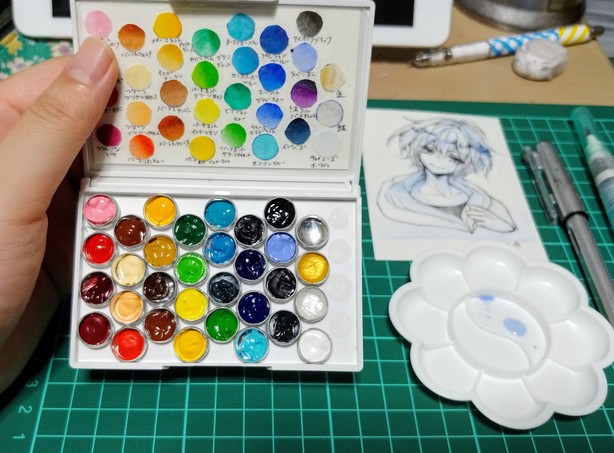 星野うと ちっちゃい物大好きっ子な私が 手の平サイズの絵の具パレットが欲しい って作ったカードケース型パレット 手頃なカードケースと あと100均のくるみボタン製作キットがあれば作れますよ T Co Yxdvvbllvm Twitter