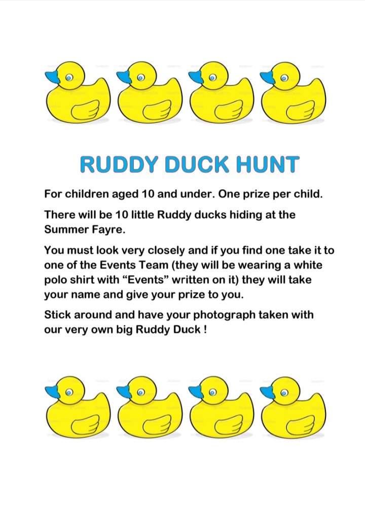 RuddFayre's tweet photo. Come along to Summer Fayre this Saturday and join in the duck hunt #Ruddington #treasurehunt #fun #ruddygooddayout https://t.co/D1ZvkQ3psD