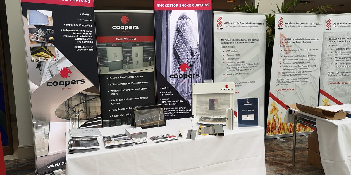 CoopersFire's tweet photo. Day 1 at the @ifeglobal International Conference in Brighton. We have fantastic neighbours at the exhibition @ASFPUK #IFEconference19 #passivefireprotection https://t.co/dcczoL95G8 https://t.co/tyPwDxEpxN