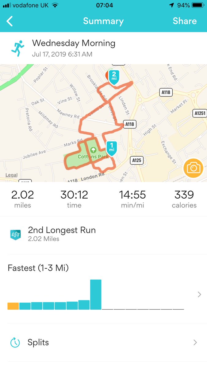 lornajwaters's tweet photo. Thought I might collapse but managed to beat my target of 15 mins per mile . Next is the 3 mile target then keep going till the @HalfHavering 😳 https://t.co/v6eeDs42UZ
