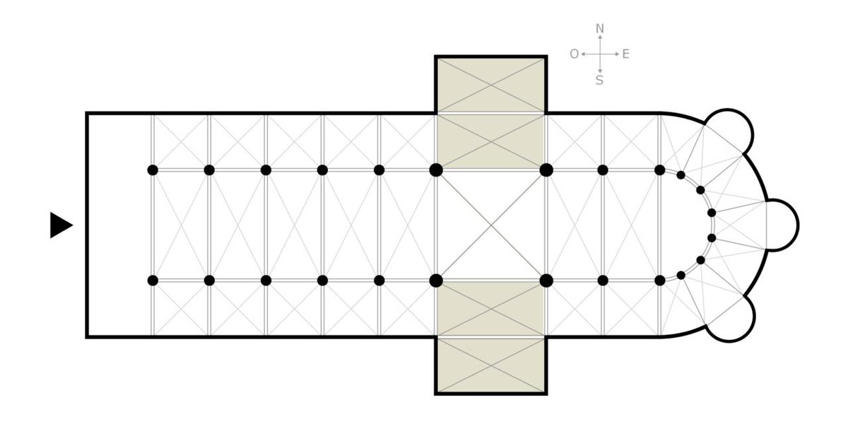 When they were converted into Christian churches transepts were added to the sides of the rectangle to get the aerial view cross shape. In this illustration the shaded part is the add-on.