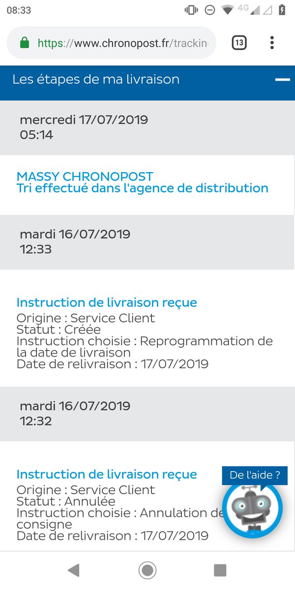Leedeea7's tweet photo. Alloooo @Chronopost  une solution ? Une livraison ?ca continue le foutage de g*** https://t.co/826WigAc4j