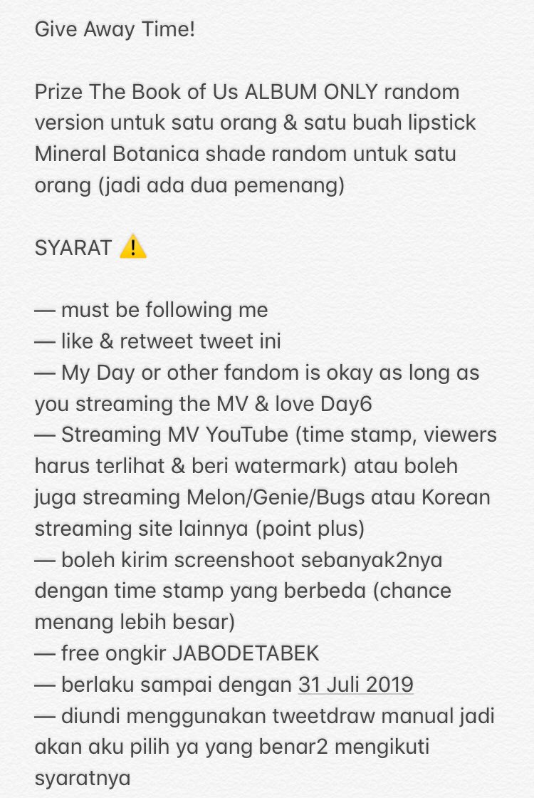 sakuranations's tweet photo. Bismillah, please help RT 

Jadi aku mau give away tapi syaratnya ada di bawah ini, baca dengan baik ya guys! 

— jangan reply tweet ini krn nanti ada kolom QnA &amp; screenshoot tersendiri

 #MGMAVOTE #DAY6 #데이식스 #Time_of_Our_Life #The_Book_of_Us #Gravity #한_페이지가_될_수_있게 https://t.co/TIHMgEOQir