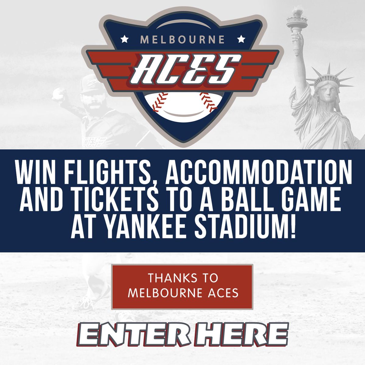 1116sen's tweet photo. WIN | Thanks to the @MelbourneAces you could win a trip for two to NYC to watch the @Yankees against the @BlueJays at Yankee Stadium on 22nd September 2019!⚾️✈️🏟 

Enter here 👉 https://t.co/DfMnnOwtGX https://t.co/HizTRM1kua