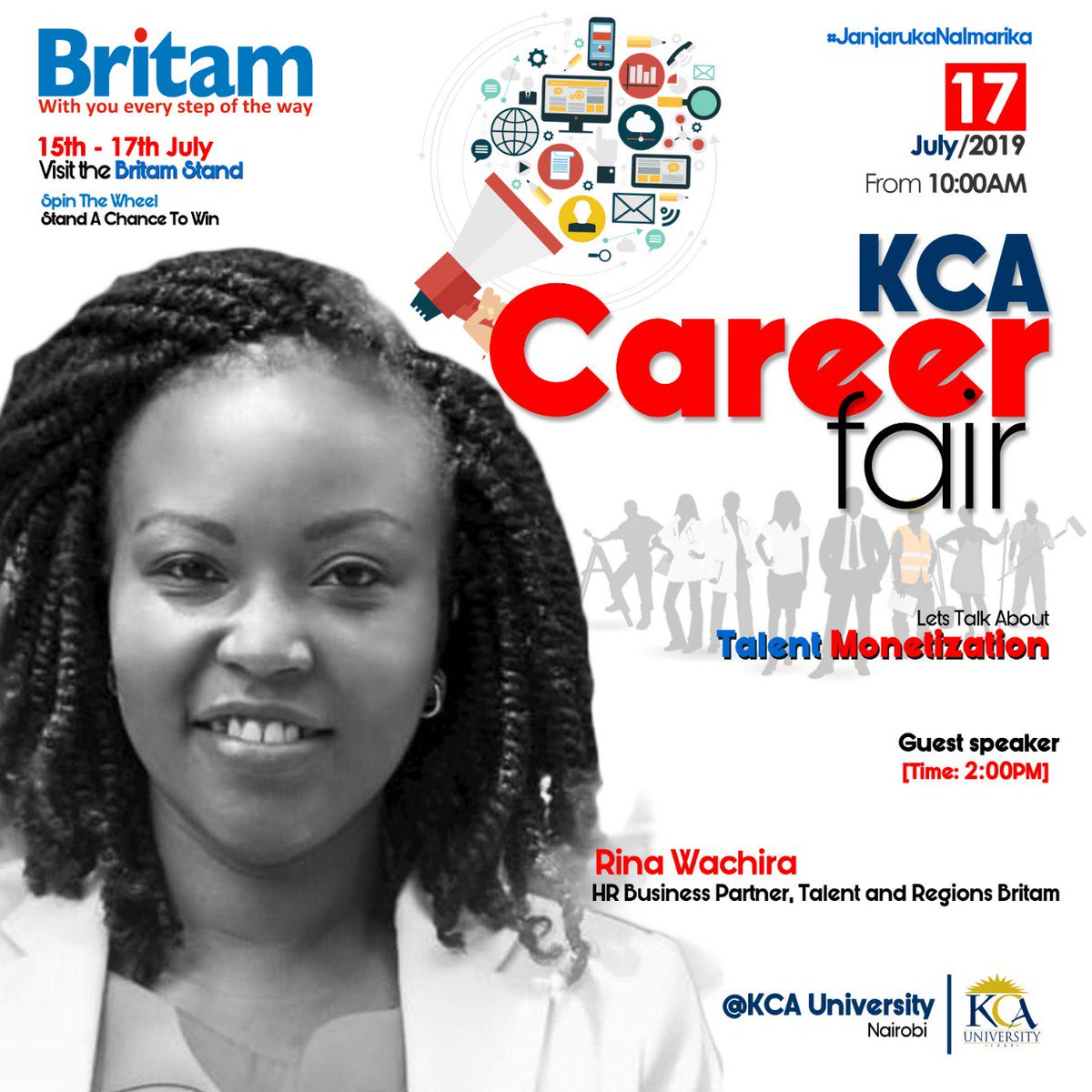 BritamEA's tweet photo. We are delighted to announce that our HR Business Partner, Rina Wachira, will also be one of the Key speakers at #KCAUniversityCareerfair today. #TalentMonetization. https://t.co/C7OkjNvowr