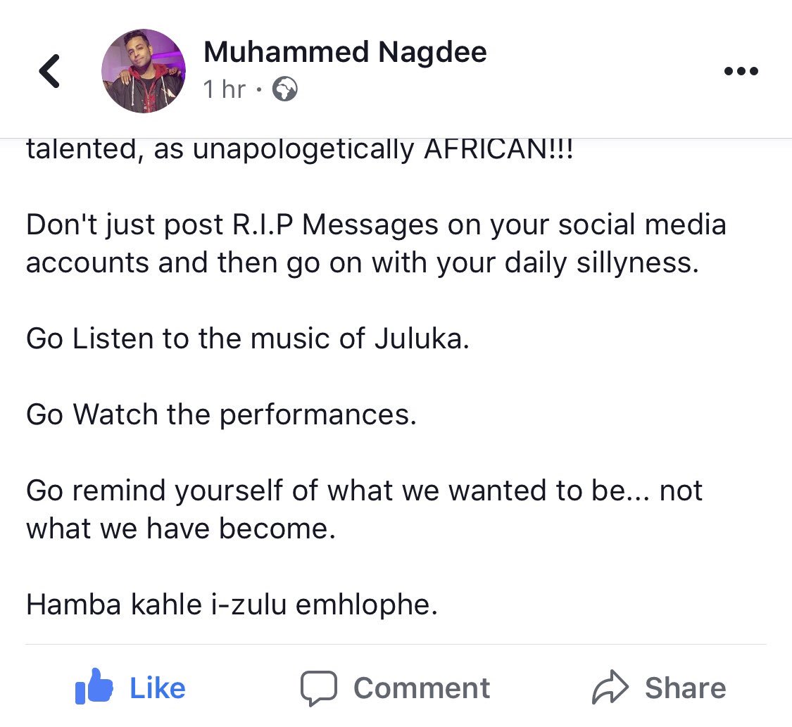 “#JohnnyClegg represented what we all wanted South Africa to be - go remind yourself of what we wanted to be... not what we have become”

So well articulated <a href="/MuhammedNagdee/">Muhammed Nagdee</a>🇿🇦🇿🇦
